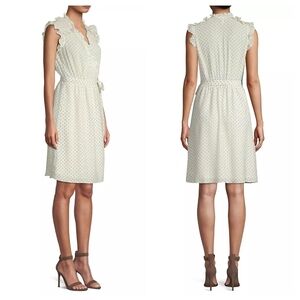 Rebecca Taylor Ikat Sleeveless Polkadot Wrap Dress Sz 2 White/Blue Ruffle